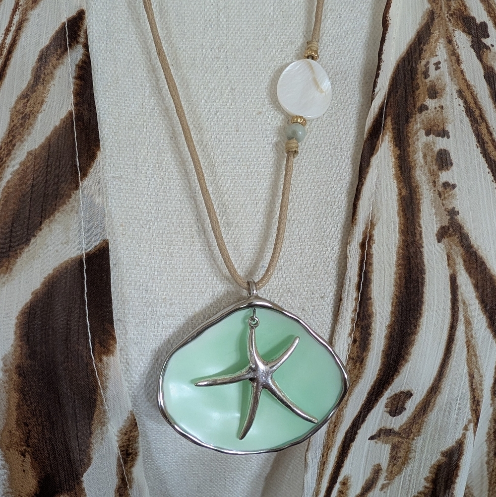 J. Jill Reversible Seaside Finds Silver Starfish Pendant Necklace NWT